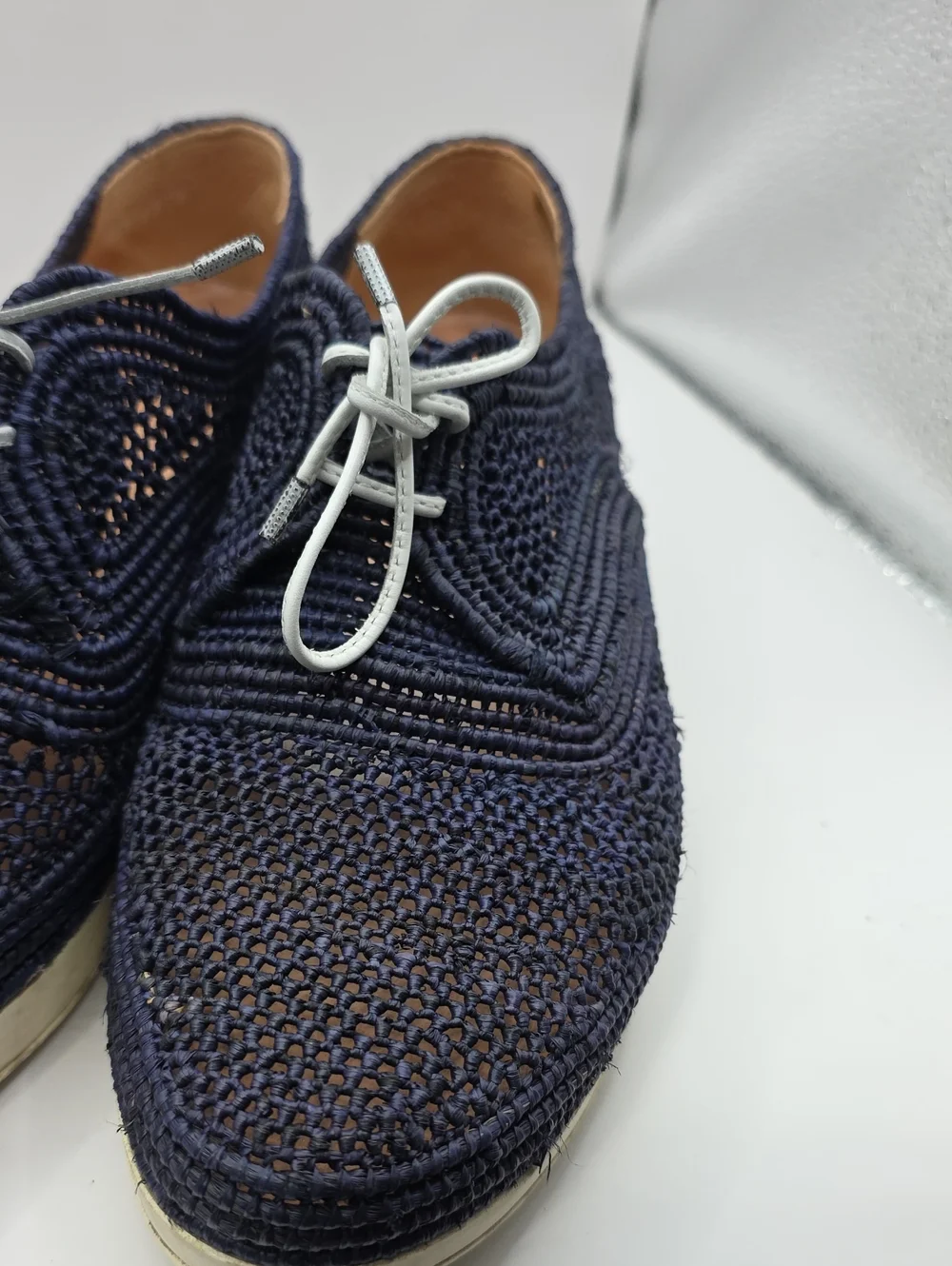 Robert CLERGERIE Women 38.5 Lisa Woven Raffia Wedge Platform Oxford Shoes